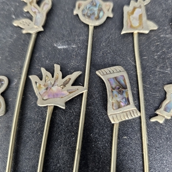 Vintage 925 sterling silver Taxco Mexico cocktail picks with a southwestern them - Picture 4 of 8